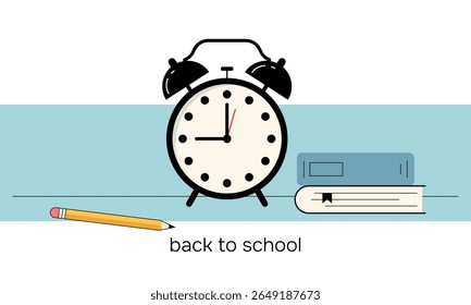 Back to School Concept with Alarm Clock and Books. Vector