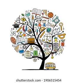 Back to School Concept. Art Tree for your design. Vector illustration