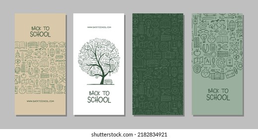 De vuelta a la escuela, concepto de arte para tu negocio. Ideas creativas para tarjetas, banner, web, materiales promocionales. Plantilla de identidad corporativa. Ilustración del vector