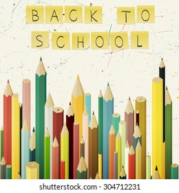 Back to school concept background with colored pencils and stickers