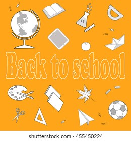 Back to School concept. Background with School Supplies. Vector Cartoon Style.