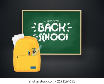 Back to school concept with school backpack and chalkboard