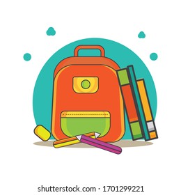 Back to school concept. bag, books and pencil