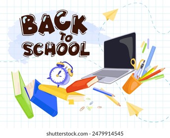 Back to school concept banner illustration.School and student supplies,vector illustration