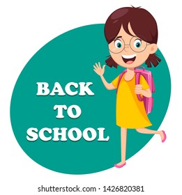 Back to school concept. Beautiful girl with backpack goes to school. Cute cartoon character. Great design for any purposes. Vector illustration.