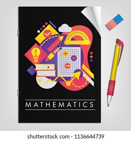 Back to school concept. Black mathematics notebook on table. Top view. Creative idea.