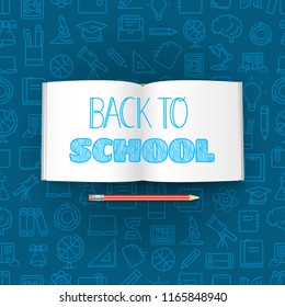 Back to school concept with the book. Lettering vector banner