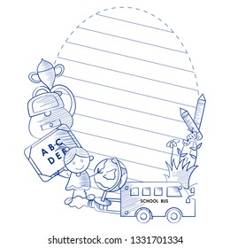 Back to School concept with book, pen, pencil and other sattionery object in vector