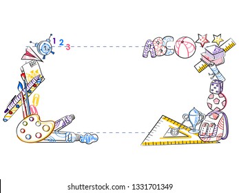 Back to School concept with book, pen, pencil and other sattionery object in vector