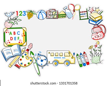 Back to School concept with book, pen, pencil and other sattionery object in vector
