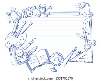 Back to School concept with book, pen, pencil and other sattionery object in vector