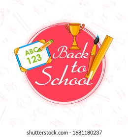 Back to School concept with book, pen, pencil and other stationery object in vector