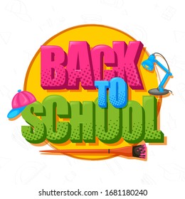 Back to School concept with book, pen, pencil and other stationery object in vector
