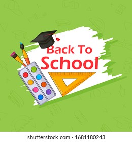 Back to School concept with book, pen, pencil and other stationery object in vector