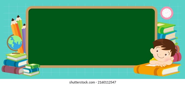 Back to school concept with boy and girl in school .back to school chalkboard background with group of children.Children near the school board for education banner design