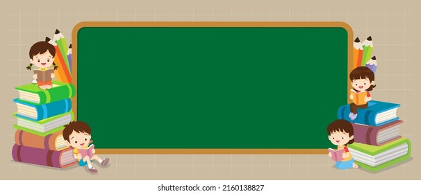 Back to school concept with boy and girl in school .back to school chalkboard background with group of children.Children near the school board for education banner design
