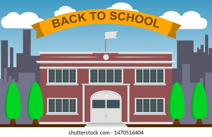 Back to school concept, school building banner or poster design, vector illustration