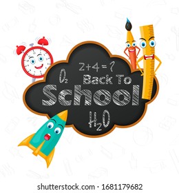 Back to School concept with chalkboard and other stationery object in vector