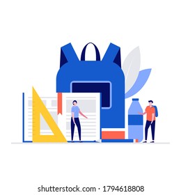 Back to school concept with characters. Modern vector illustration in flat style for landing page, mobile app, poster, flyer, template, web banner, infographics, hero images.