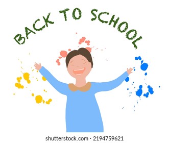 Back to school concept with child student isolated on white background. New education season idea with editable text message.