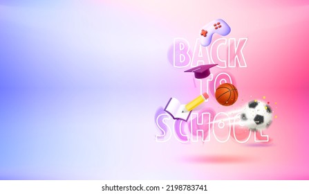 Back to school concept with comic elements. 3d vector illustration