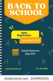 Plantilla de la cubierta del concepto de regreso a la escuela. Vector flyer, Anuncio, cartel, Fondo de pantalla, impresión, diseño de fondo. Estudiar, educar, aprender, volver a la escuela, papelería.