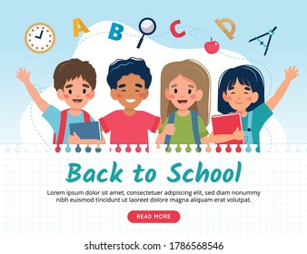 Back to school concept, cute characters. Vector illustration in flat style