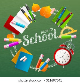 Back to School Concept Design Element Collection Isolated on Green Background. Vector illustration