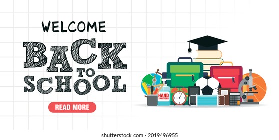 Back to school concept design flat banner. Welcome back to school. School icon. Vector illustration