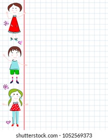 Back to school concept design, Notebook paper, with drawing girl and boy kids