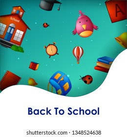 Back to School concept with different education and learning objects. Vector illustration