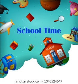 Back to School concept with different education and learning objects. Vector illustration
