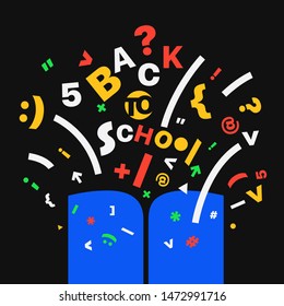 Back to school concept. Different symbol and open book