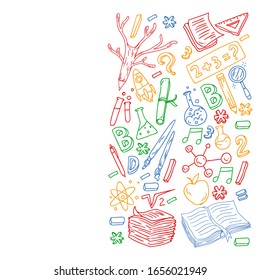  De vuelta al concepto escolar. Educación, aprendizaje, libro abierto, conocimiento. Diseño moderno de plantillas de educación.