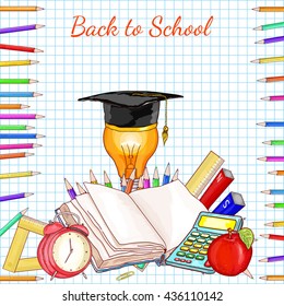 Back to school concept education school subjects open book exam study vector illustration 