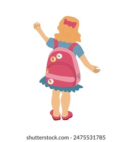 Back to school concept element, Little Girl with Childrens schoolbag. Education character. For September, teachers day holiday background.