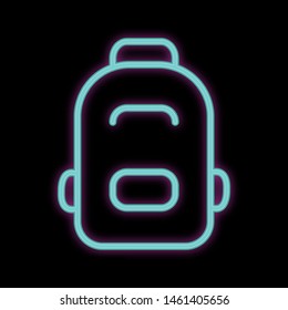 Back to school concept, flat design. Neon icon school backpack in illuminated blue. Vector
