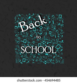 Back to school concept with frame, school supplies background. design template for banner, poster.  vector illustration.