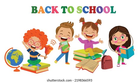 Back to school concept with funny children