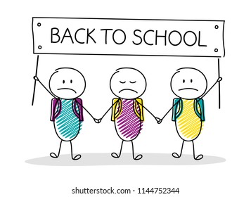 Back to school - concept with hand drawn stickman. Vector.