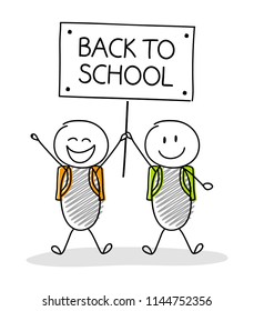 Back to school - concept with hand drawn stickman. Vector.