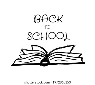 Back to School concept with hand drawn doodle open book. Minimalist style. Vector illustration