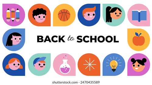 Back to school concept illustration, banner, background. Geometrical style design. Vector illustration