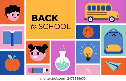 Back to school concept illustration, banner, background. Geometrical style design. Vector illustration