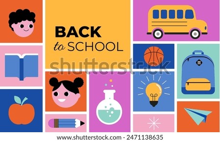 Back to school concept illustration, banner, background. Geometrical style design. Vector illustration
