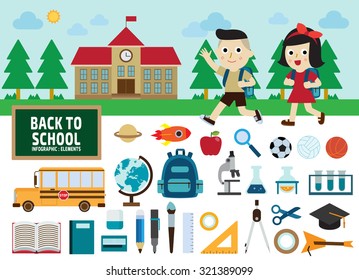 back to school concept. infographic elements. flat icons design. graphic illustration.