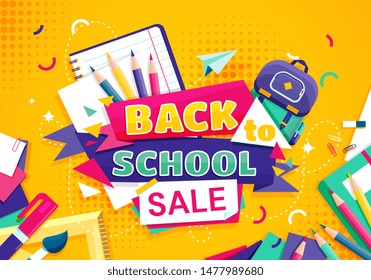 Back to school concept with school items and elements. vector banner design