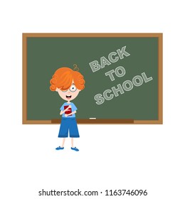 Back to school concept with kid and blackboard