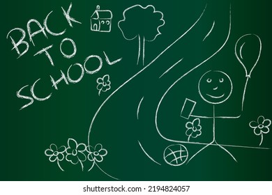 Back to school concept, landscape on blackboard with white chalk