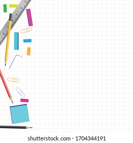 Back to school concept on white color graph style background with stationary decorate as frame.